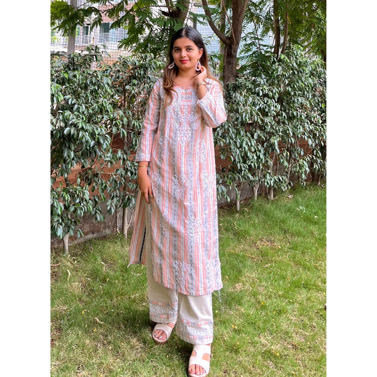 Peach Chikankari Set