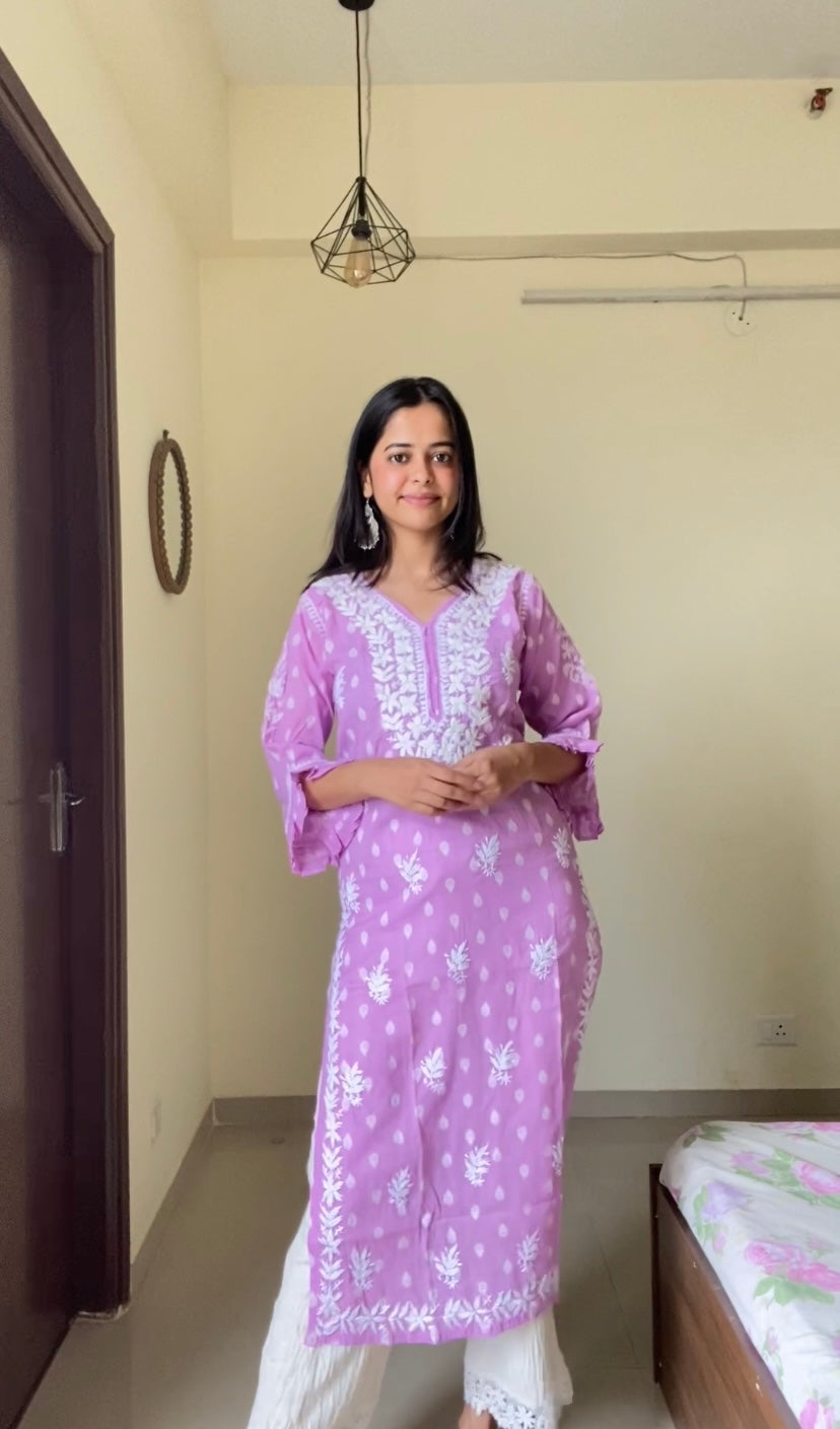 Lavender Cotton Chikankari Kurti