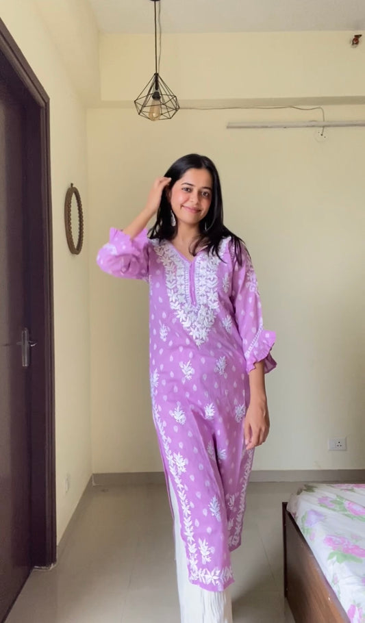 Lavender Cotton Chikankari Kurti