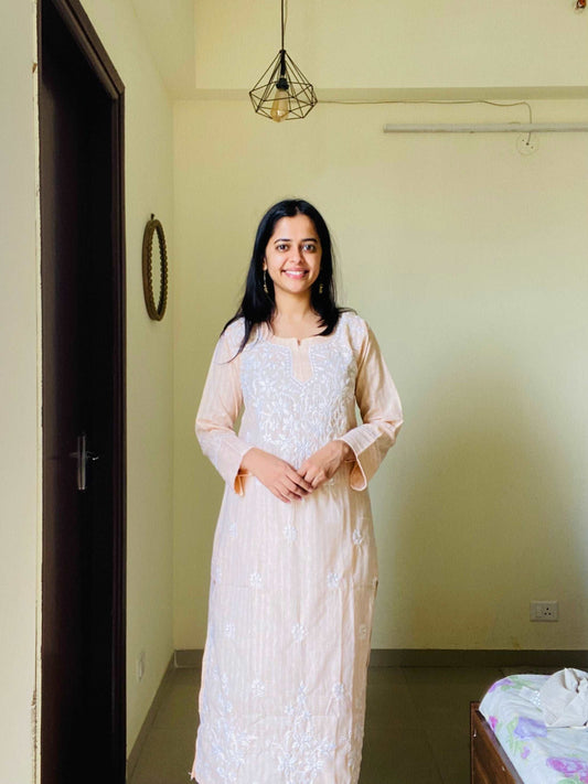 Beige Cotton Chikankari Kurti