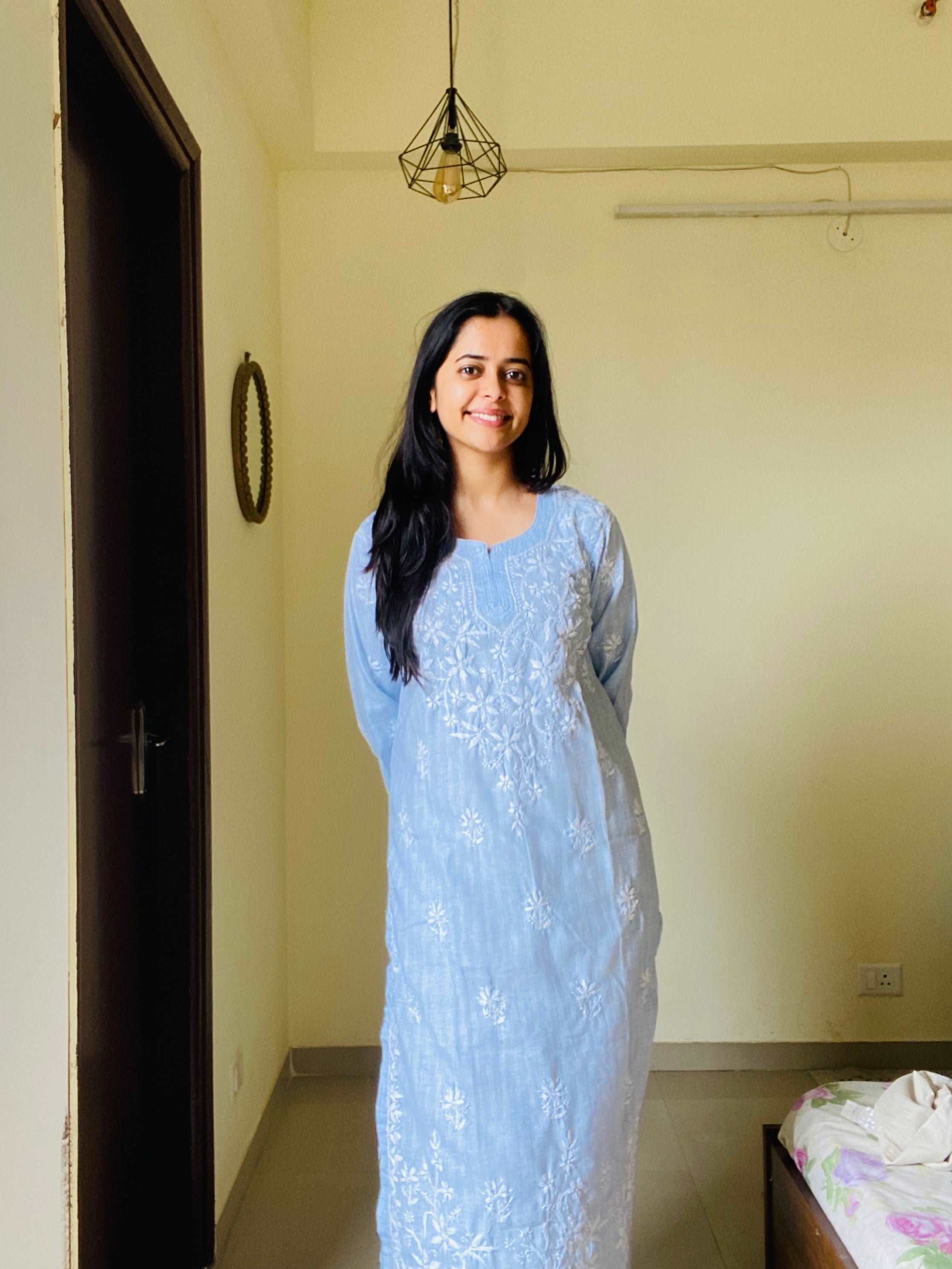 Blue Cotton Chikankari Kurti