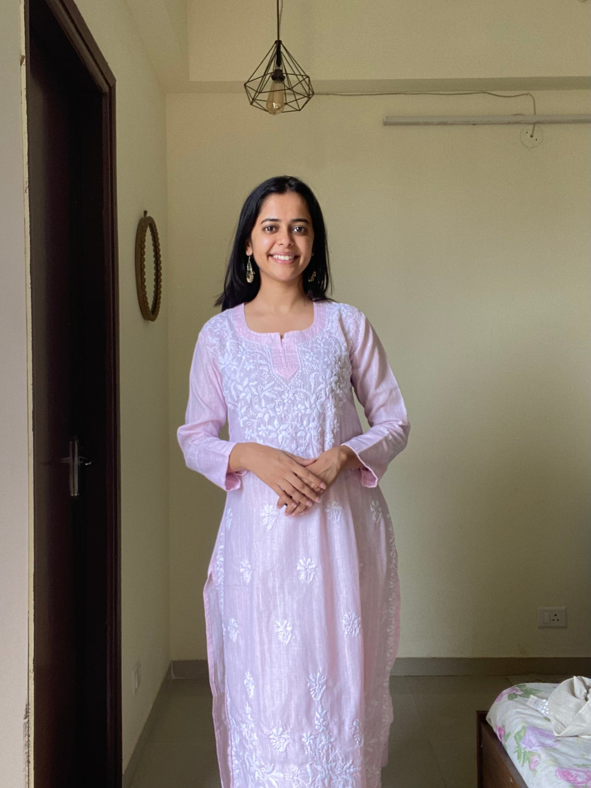 Pink Cotton Chikankari Kurti