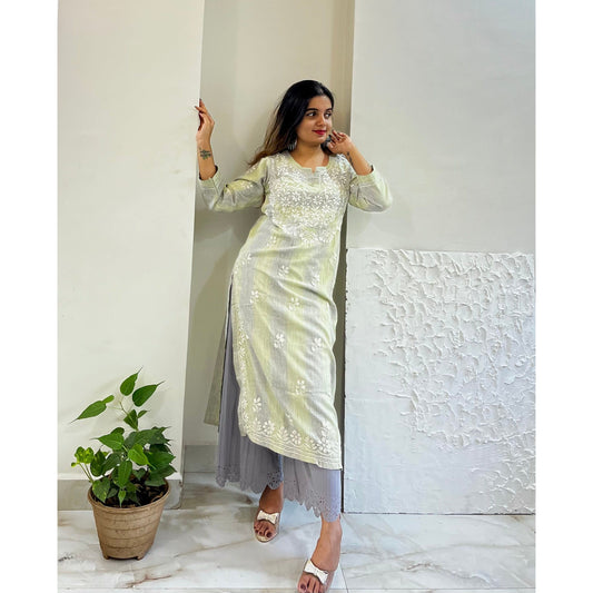 Green with Grey Chikankari Kurti