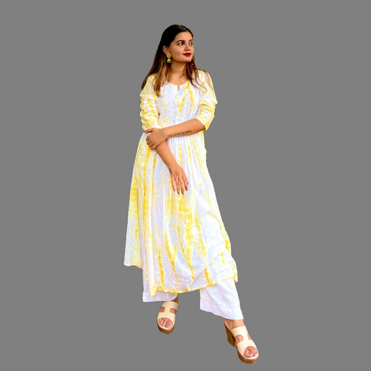 Yellow Tie-Dye Chikankari Kurti