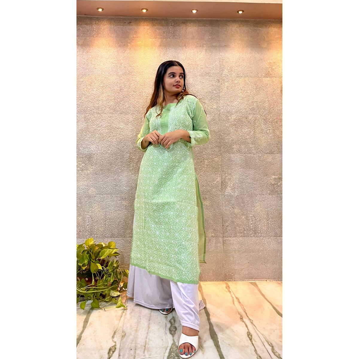 Mint Green Cotton Chikankari Kurti