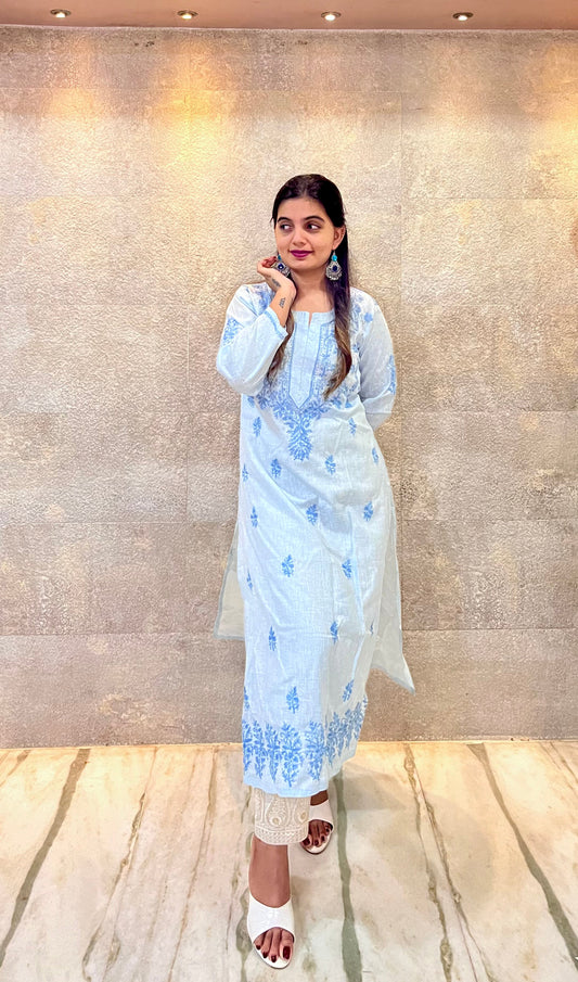 Blue Chikankari Cotton Kurta