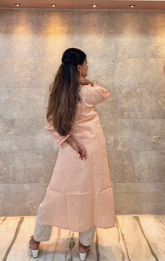 Peach Chikankari Cotton Kurta