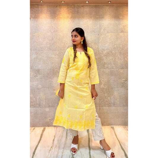 Yellow Chikankari Cotton Kurta