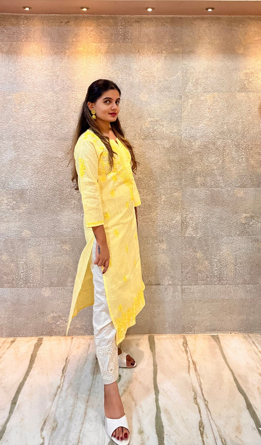 Yellow Chikankari Cotton Kurta