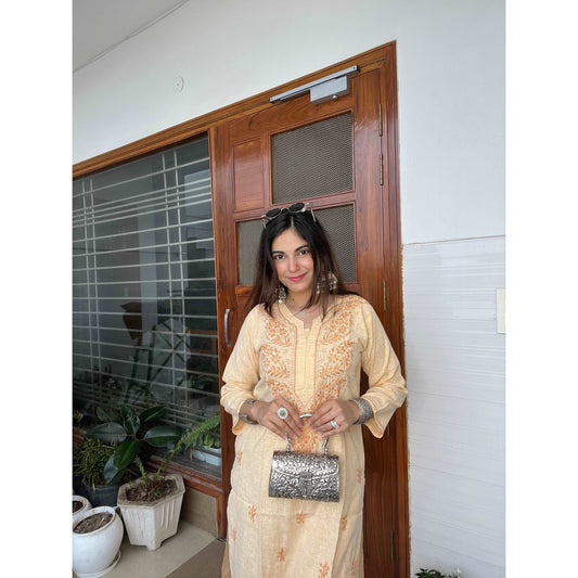 Beige Cotton Chikankari Kurta