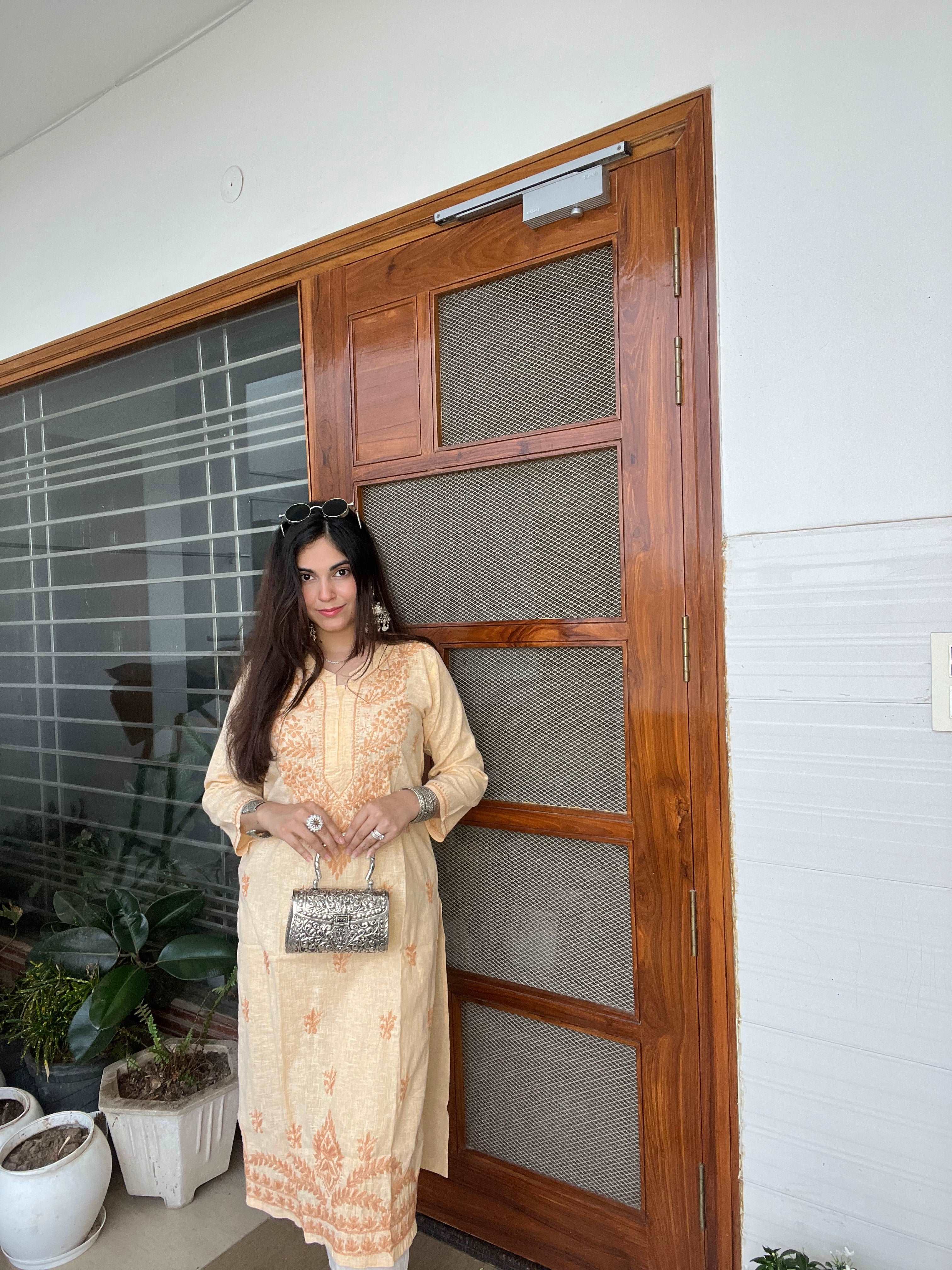 Beige Cotton Chikankari Kurta