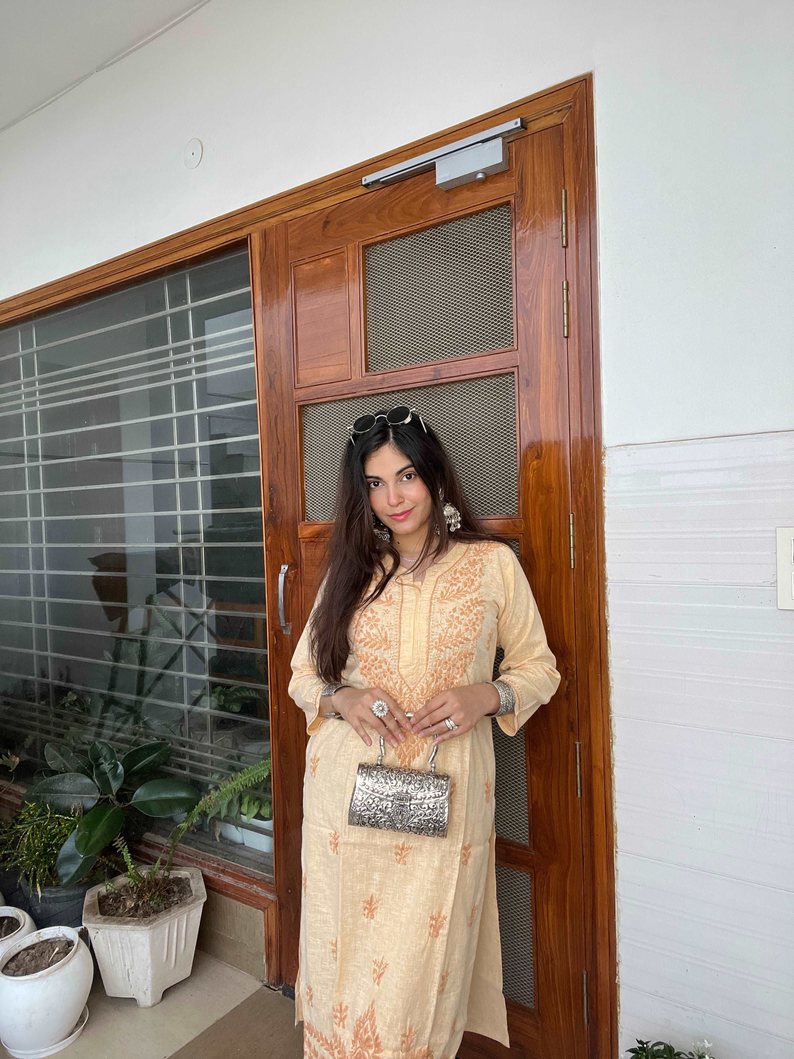 Beige Cotton Chikankari Kurta