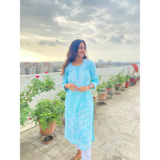 Sky Blue Cotton Chikankari Kurta