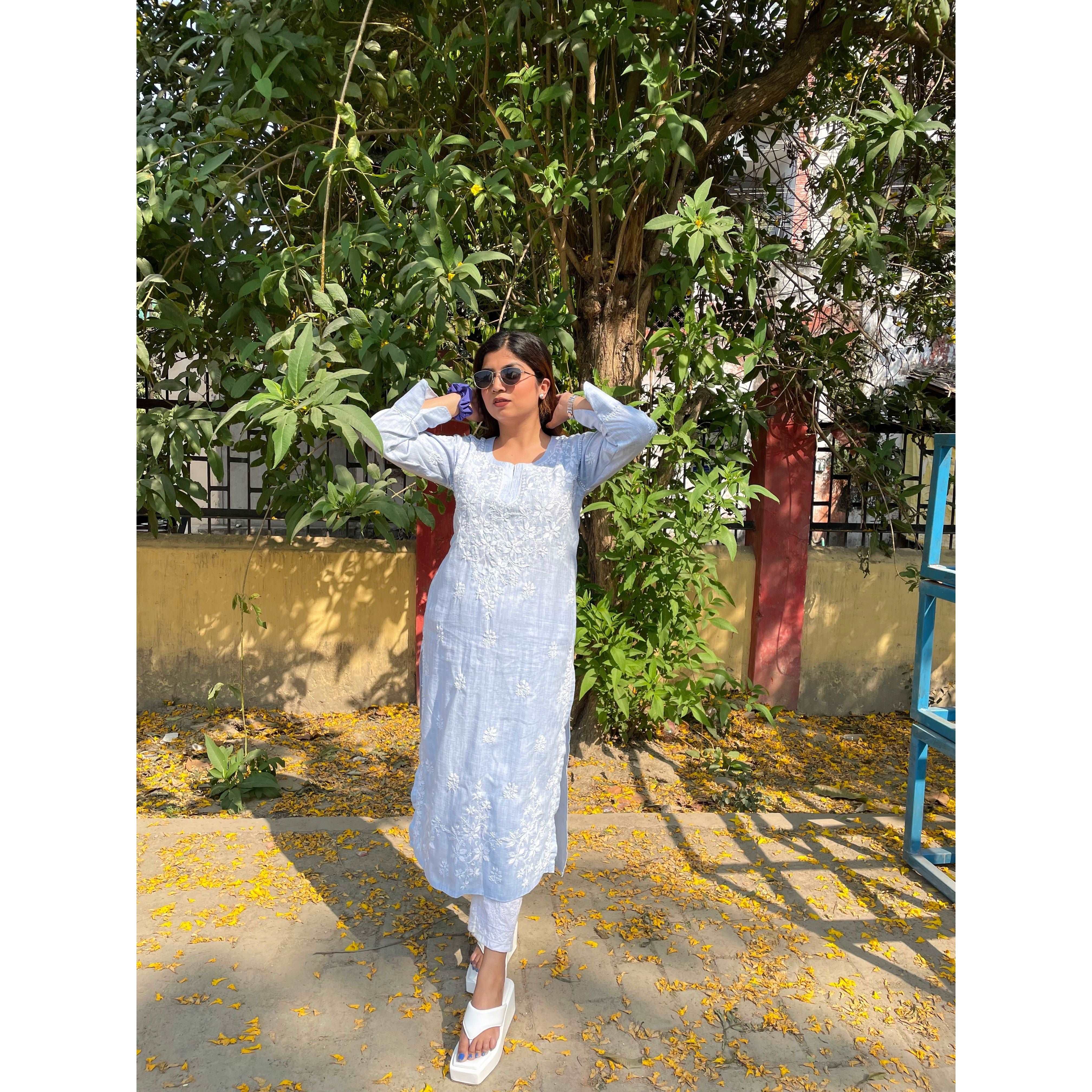 Blue Cotton Chikankari Kurti