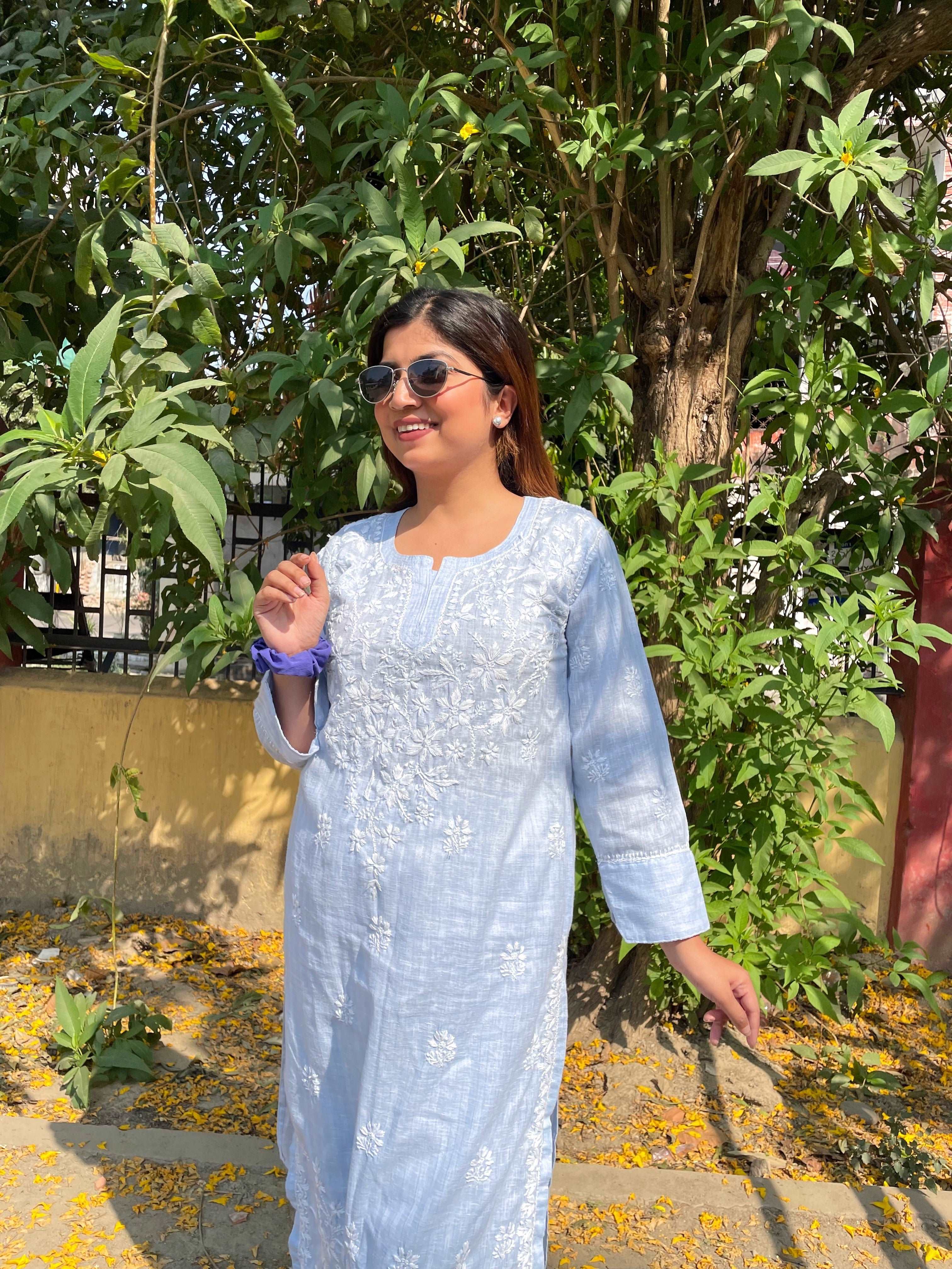 Blue Cotton Chikankari Kurti