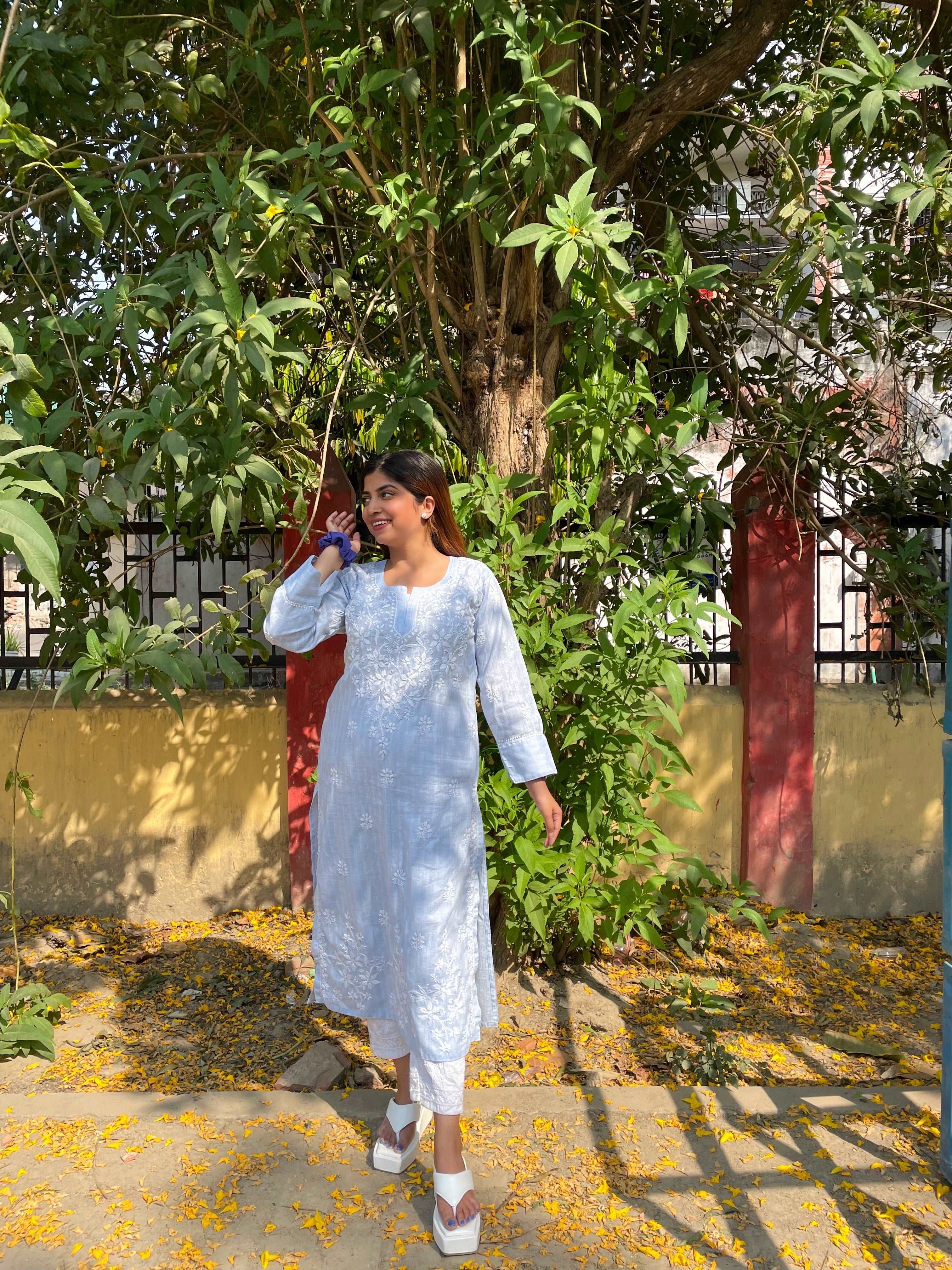 Blue Cotton Chikankari Kurti