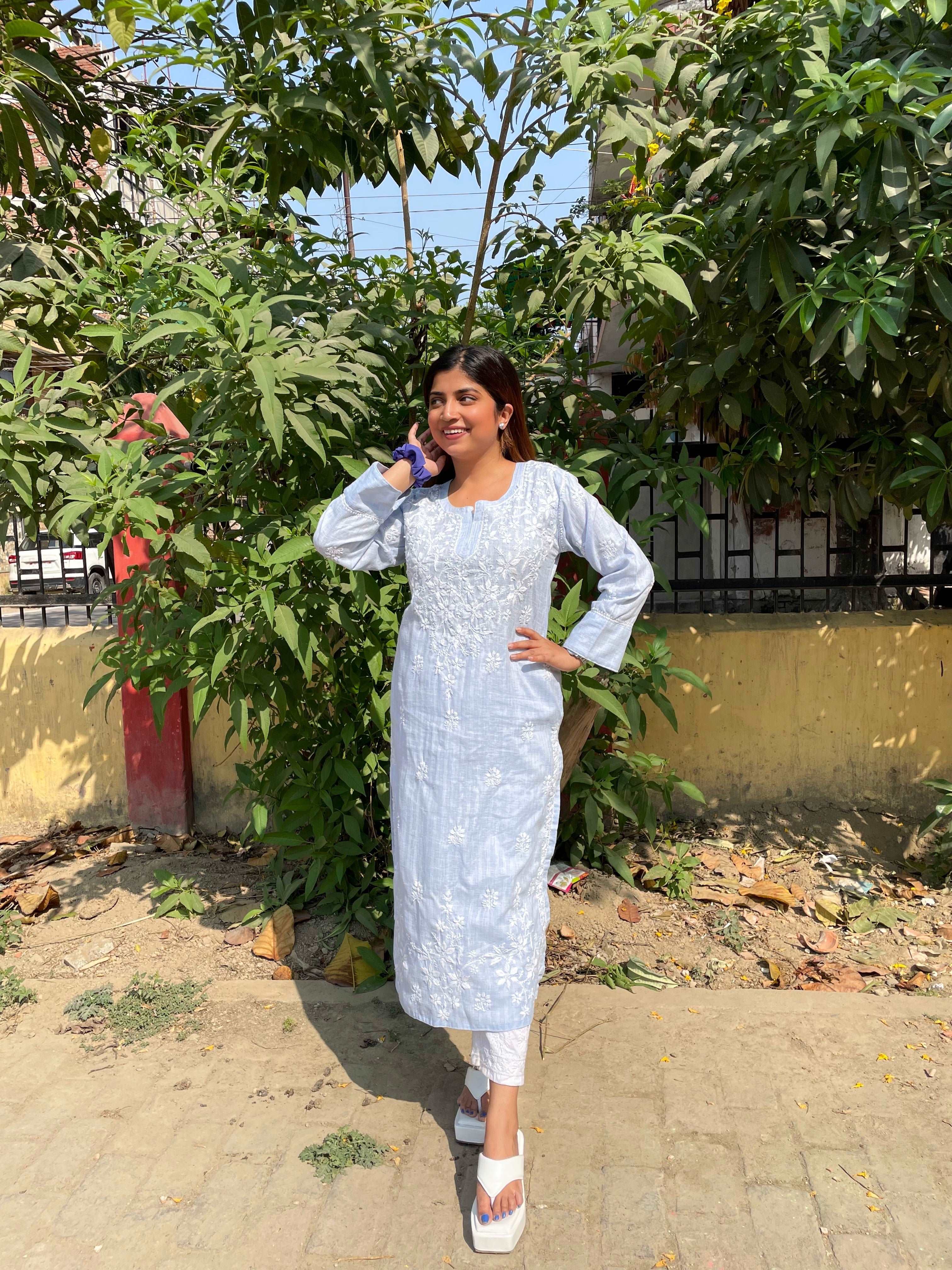 Blue Cotton Chikankari Kurti