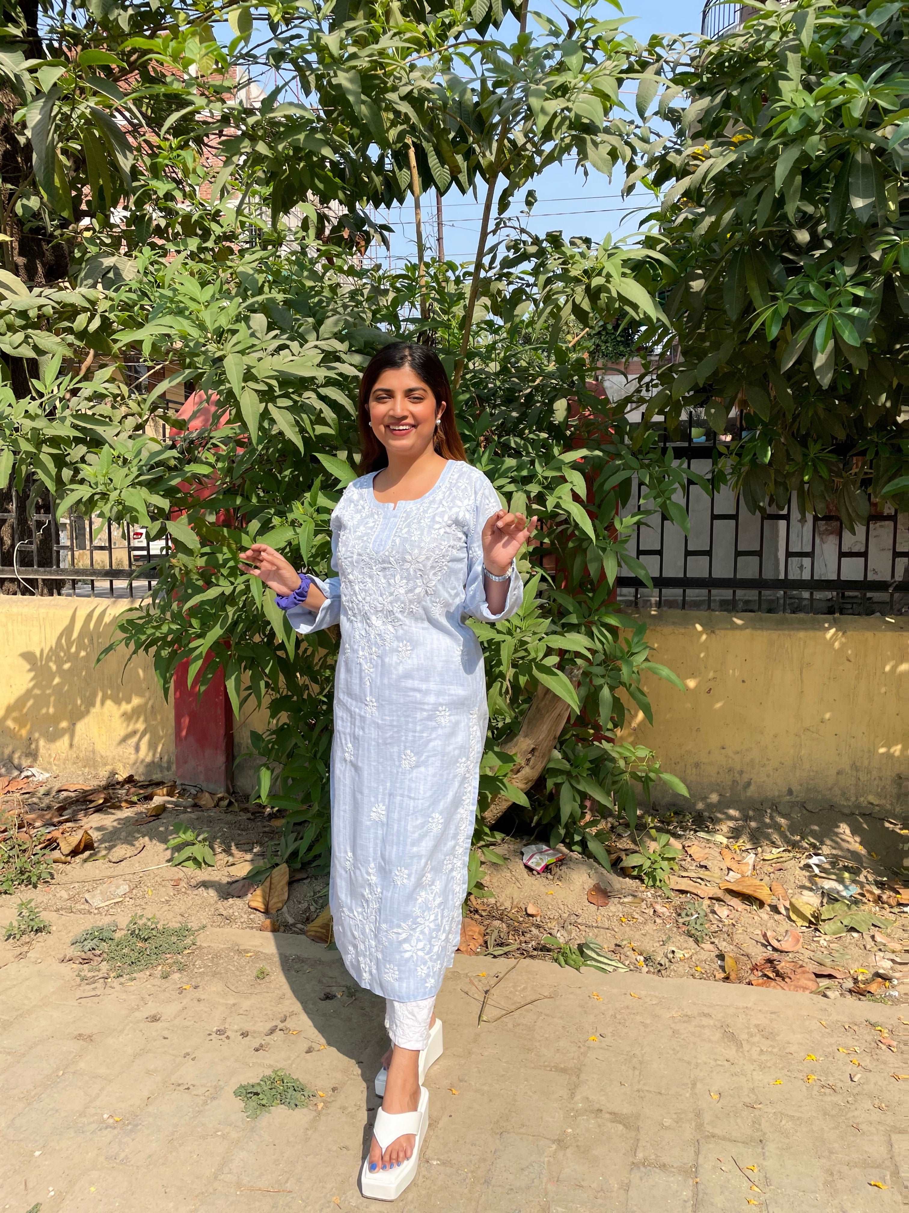 Blue Cotton Chikankari Kurti