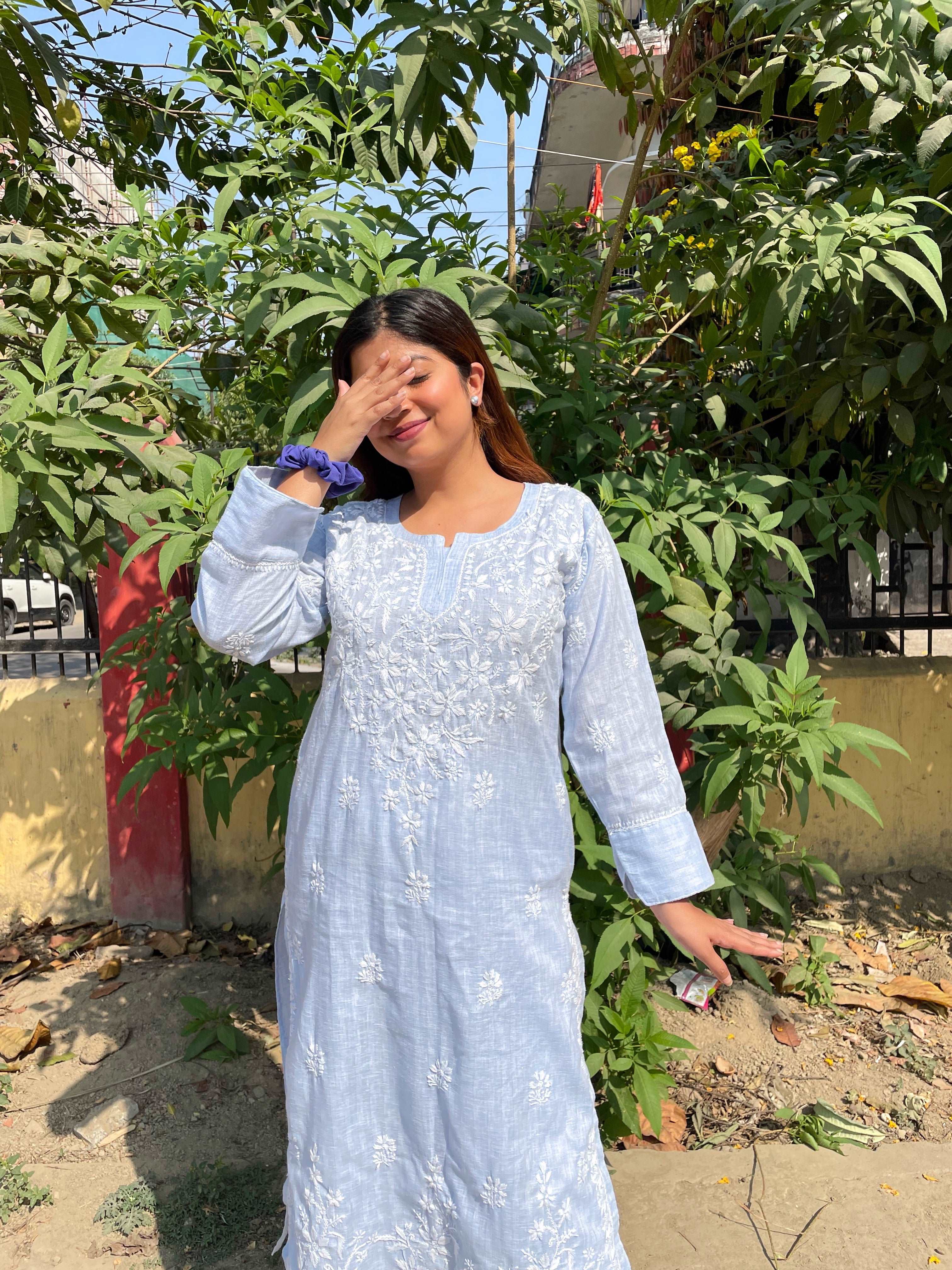 Blue Cotton Chikankari Kurti