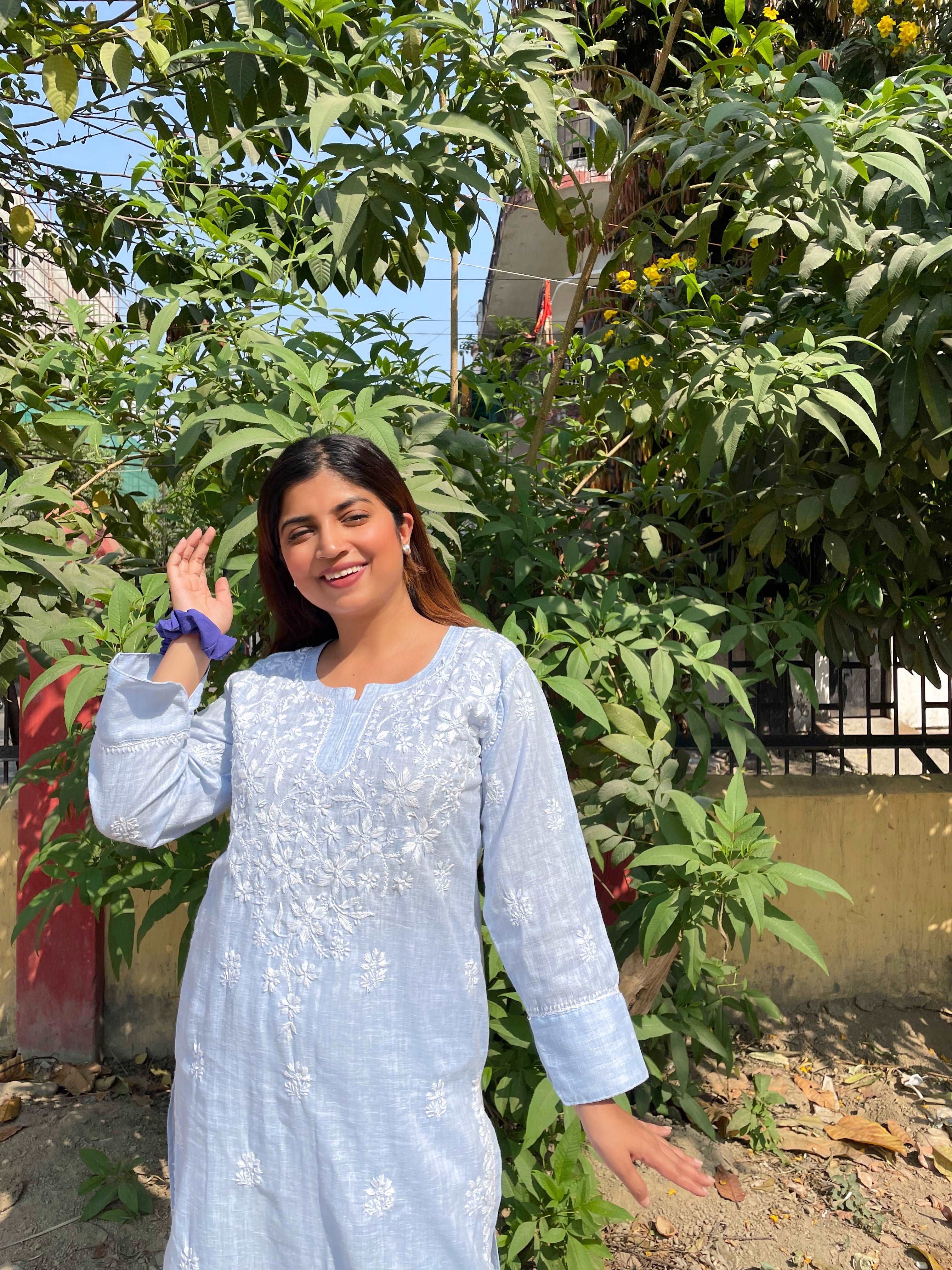 Blue Cotton Chikankari Kurti