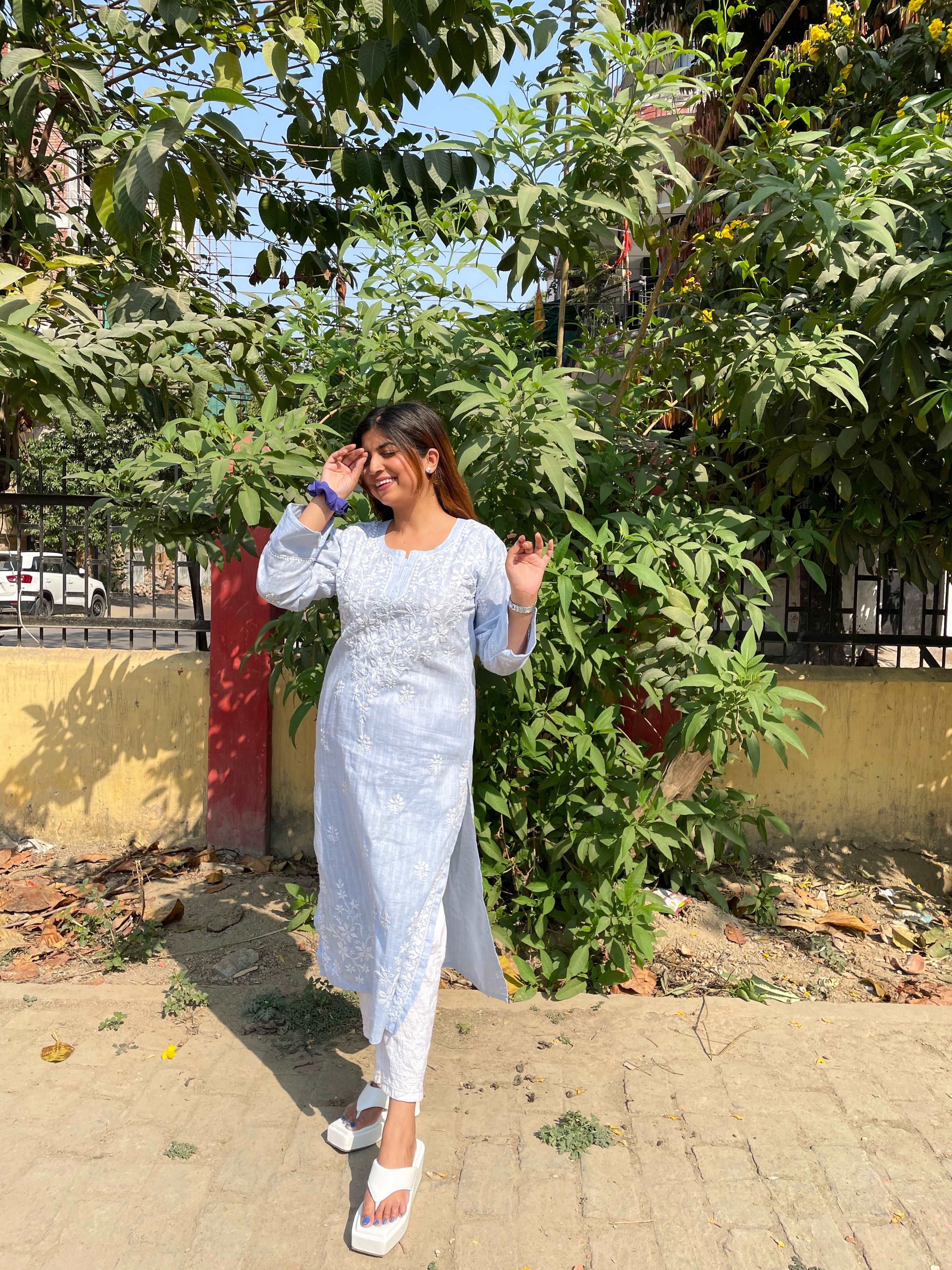 Blue Cotton Chikankari Kurti