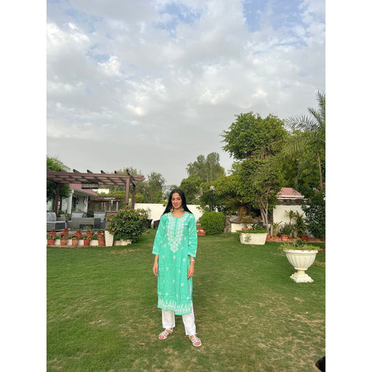 Sea Green Cotton Chikankari Kurta