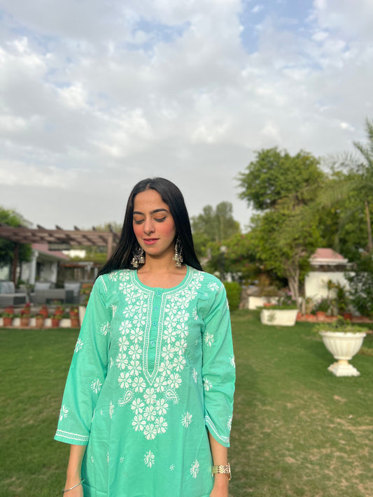 Sea Green Cotton Chikankari Kurta