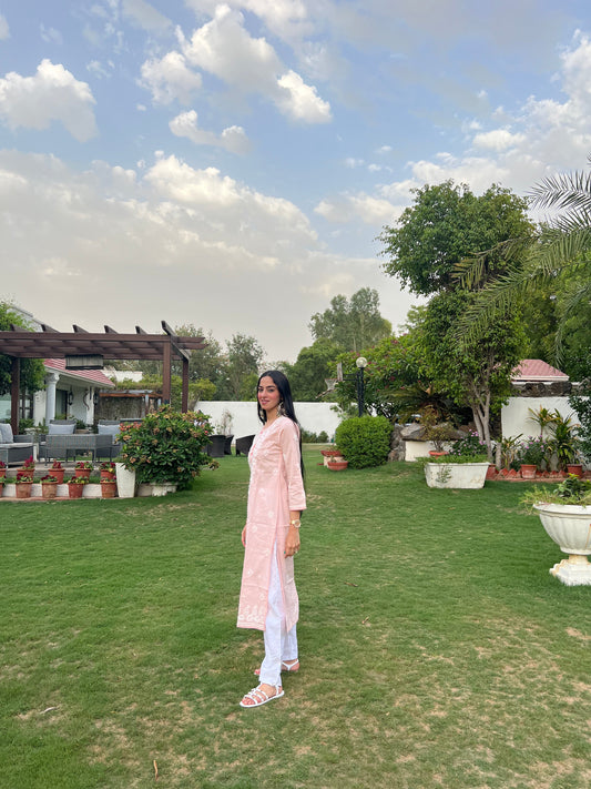 Pink Cotton Chikankari Kurta