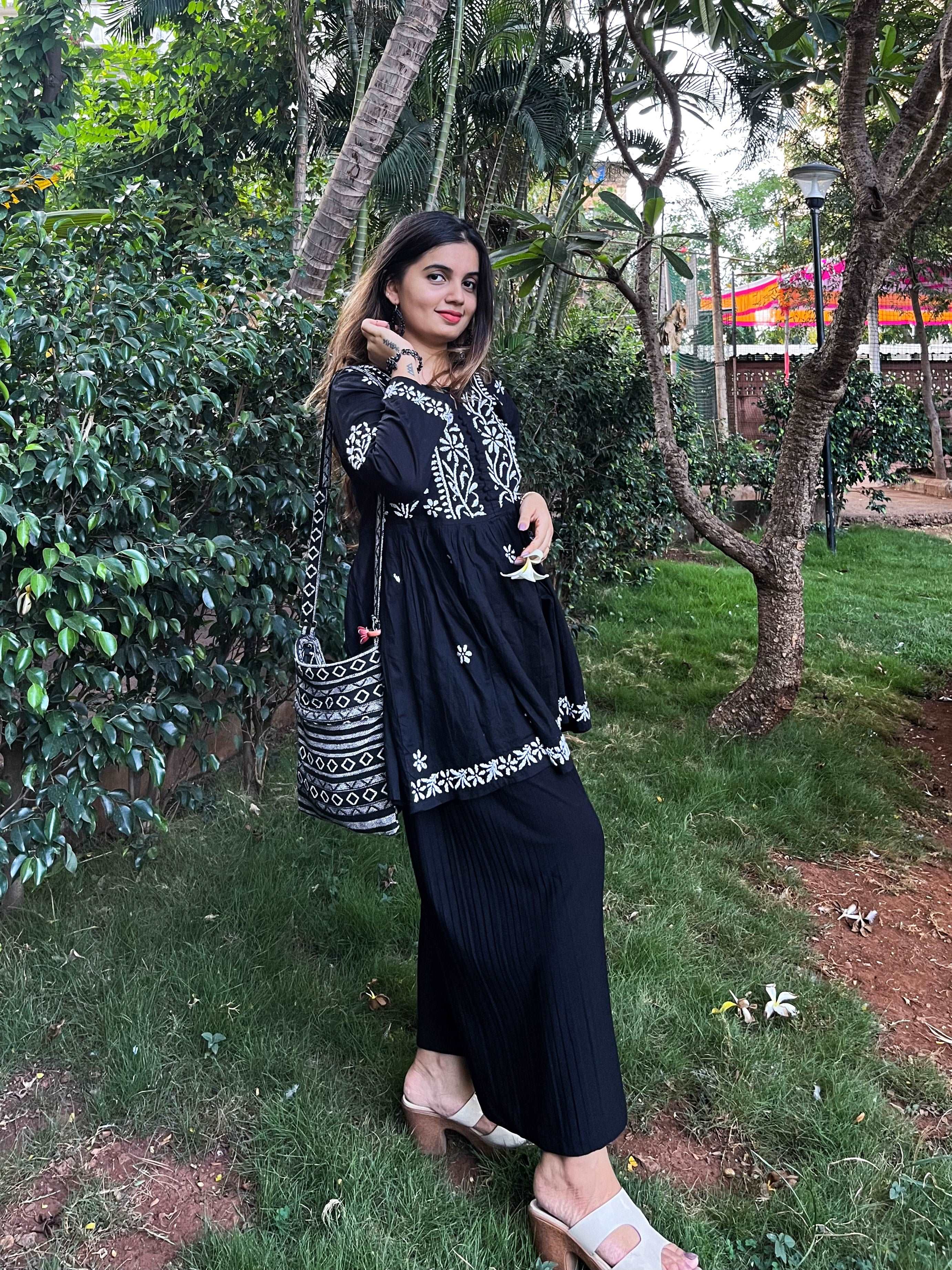 Black Cotton Chikankari Kurti