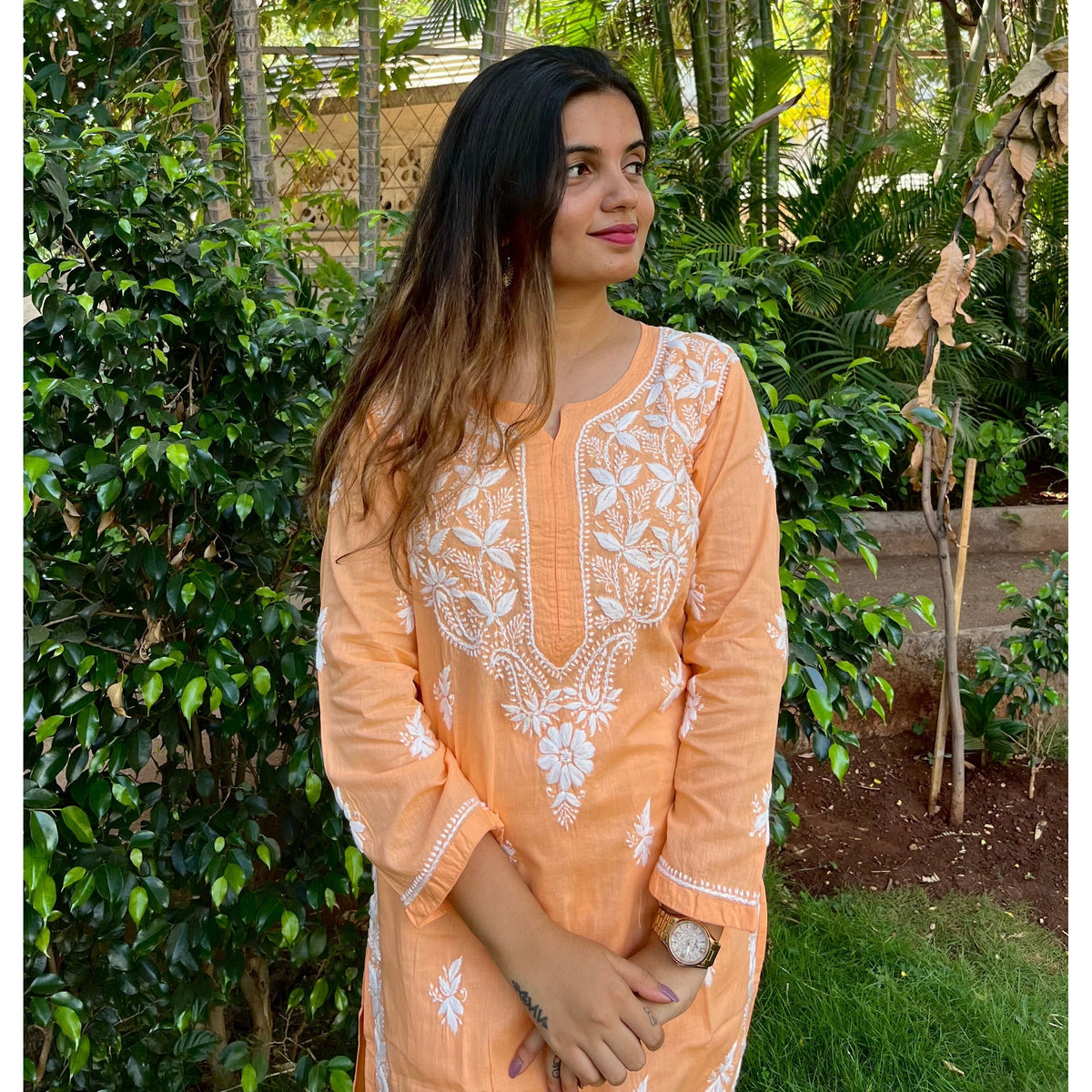 Orange Chikankari Set