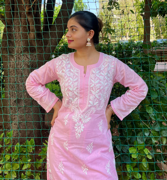 Pink Chikankari Kurti set