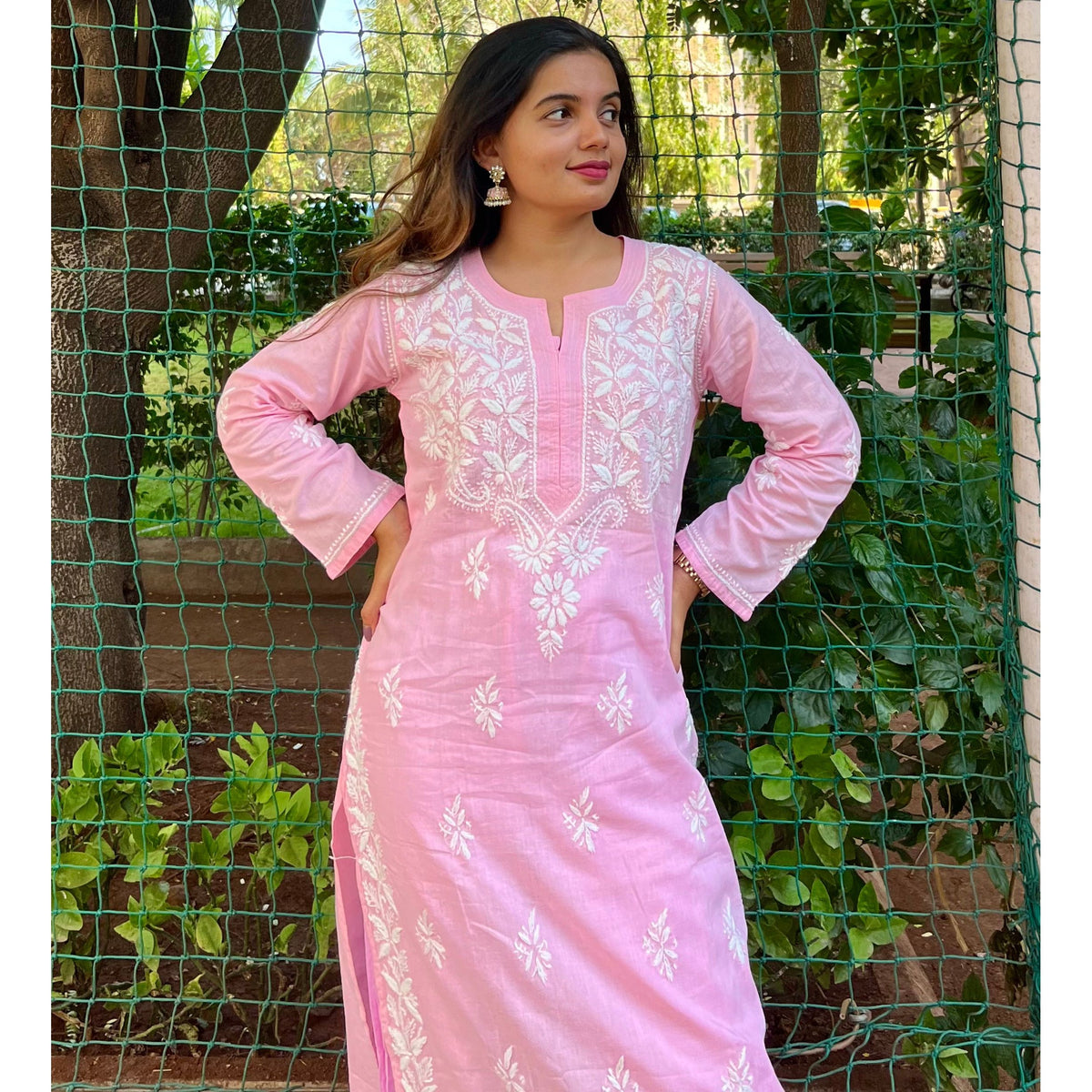 Pink Chikankari Kurti set