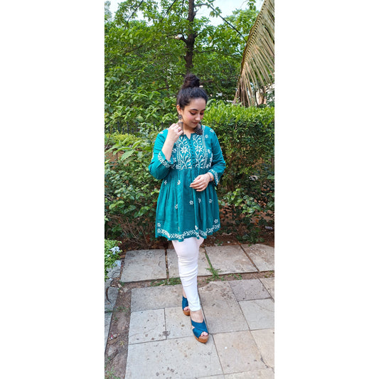 Blue Cotton Chikankari Kurti