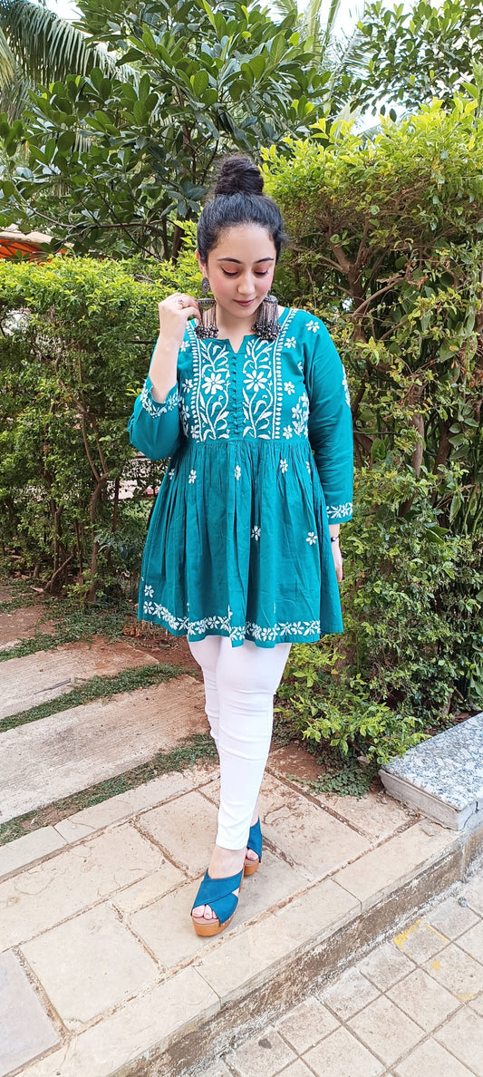 Blue Cotton Chikankari Kurti