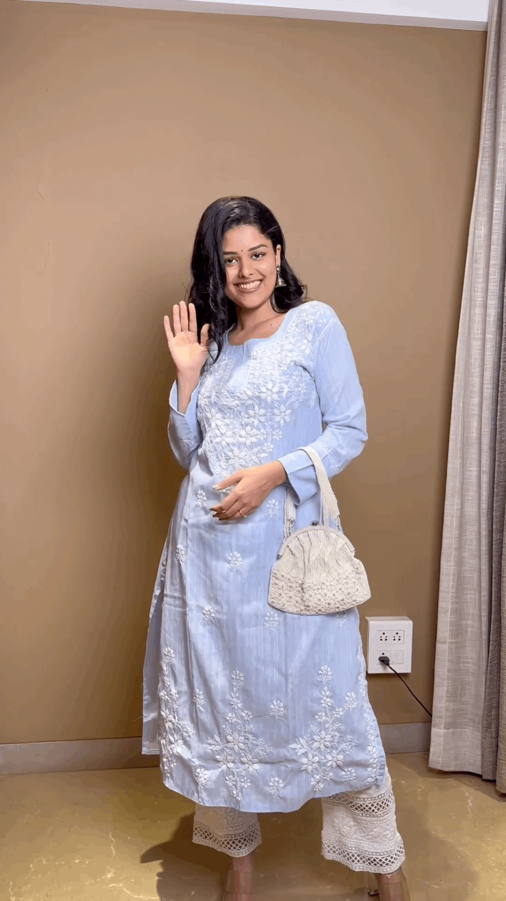 Blue Cotton Chikankari Kurti