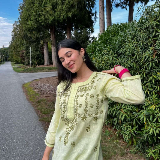 Green Chikankari Cotton Kurta