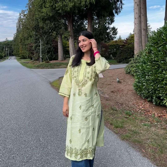 Green Chikankari Cotton Kurta