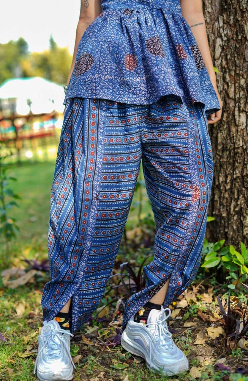 Ajrakh Hand Block-Printed baby-blue Handloom Top and Dhoti Pant SetThe VasilikiAjrakhKurta Setnike