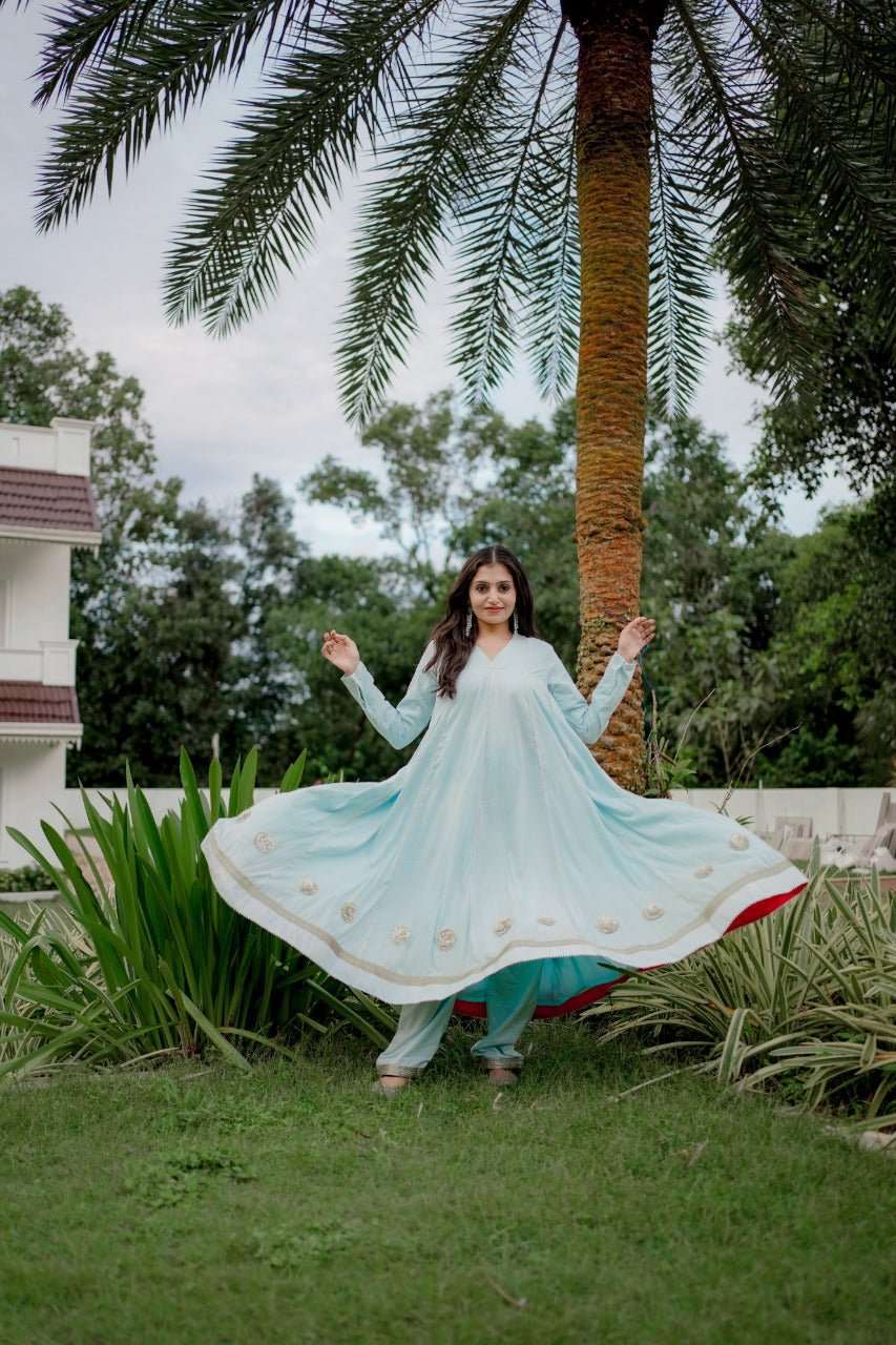 AASMA- Light Blue Anarkali SetSaris & LehengasThe Vasilikioccasion wear