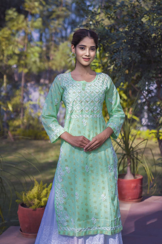 Mint Green Chikankari Kurti Set