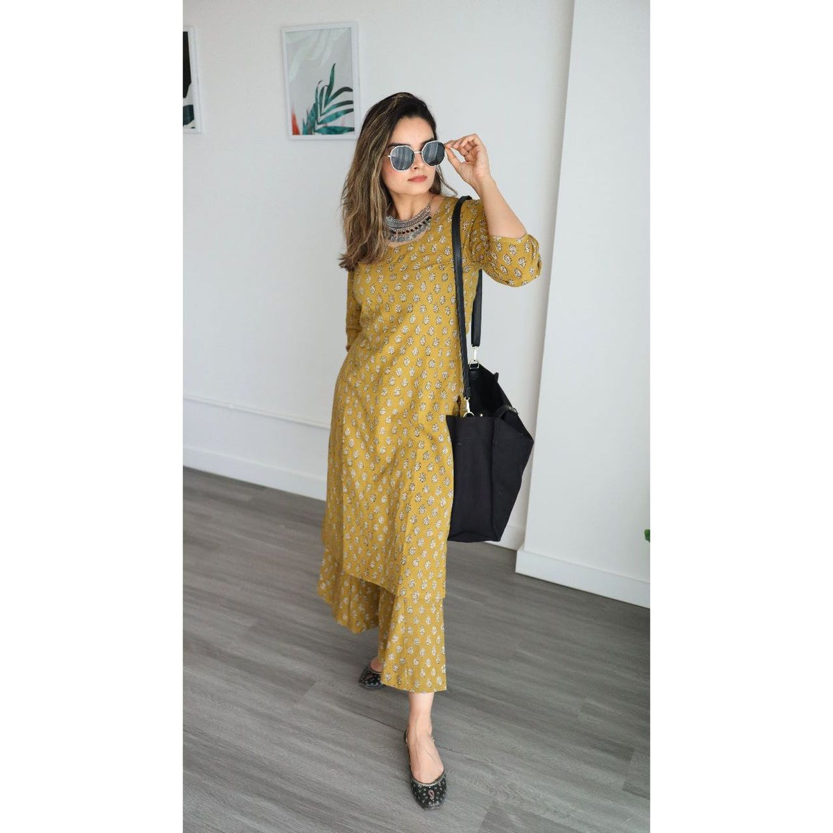 YELLOW COTTON KURTA WITH BAGRU HAND BLOCK-PRINT