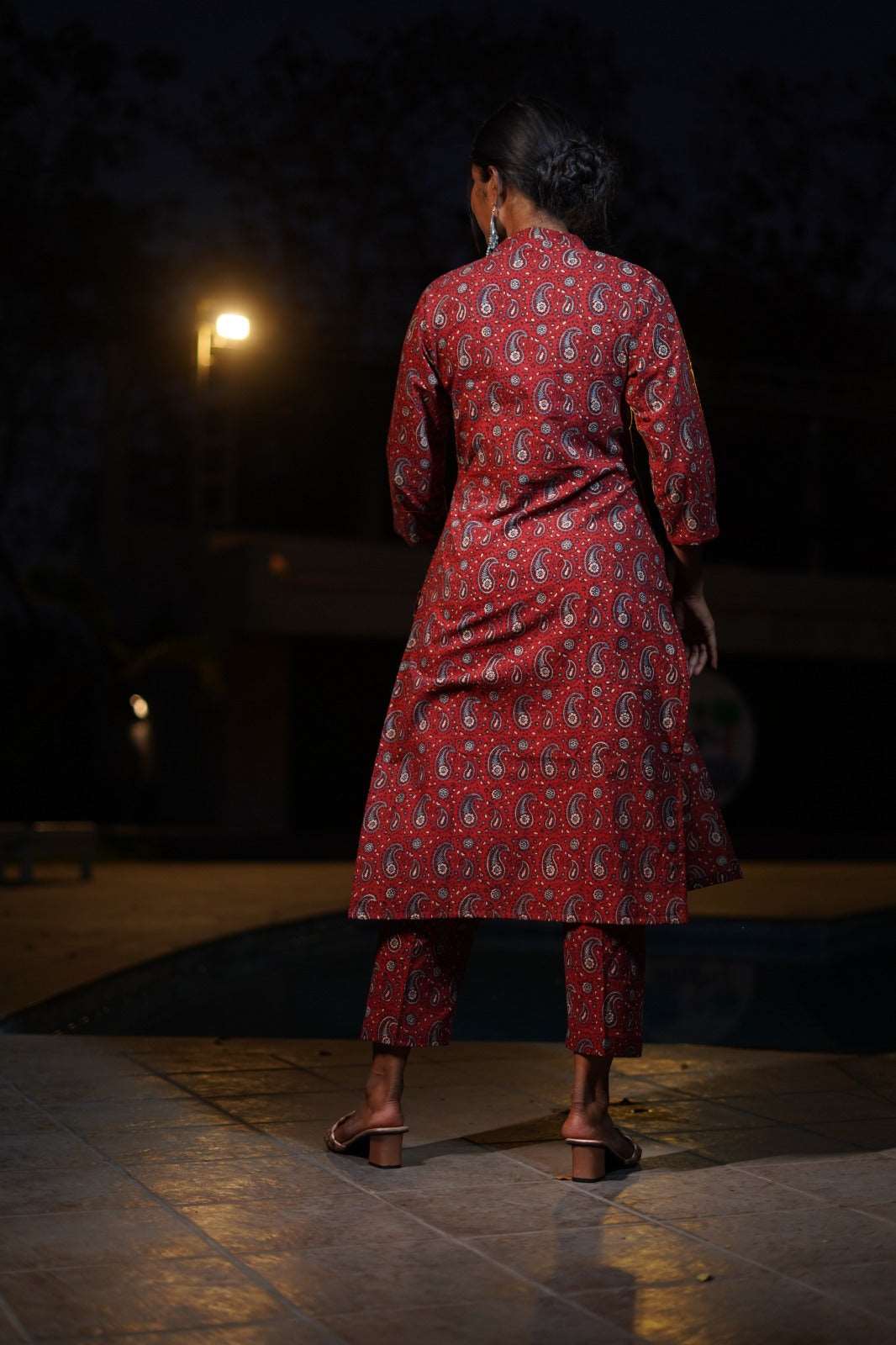 Cotton,straight Ajrakh Hand-Block Print Red Kurti