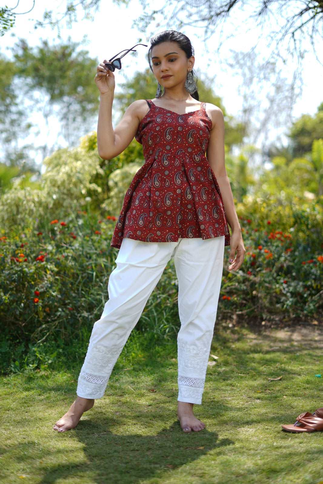 Cotton Ajrakh Hand-Block Print Red Handloom Top