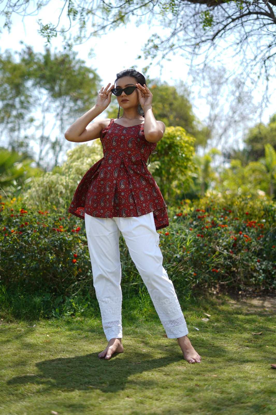 Cotton Ajrakh Hand-Block Print Red Handloom Top