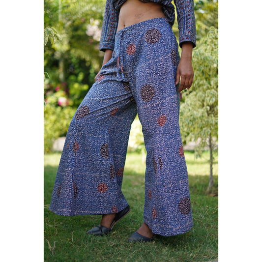 Light Blue Cotton Pants with Ajrakh Hand-Block Print