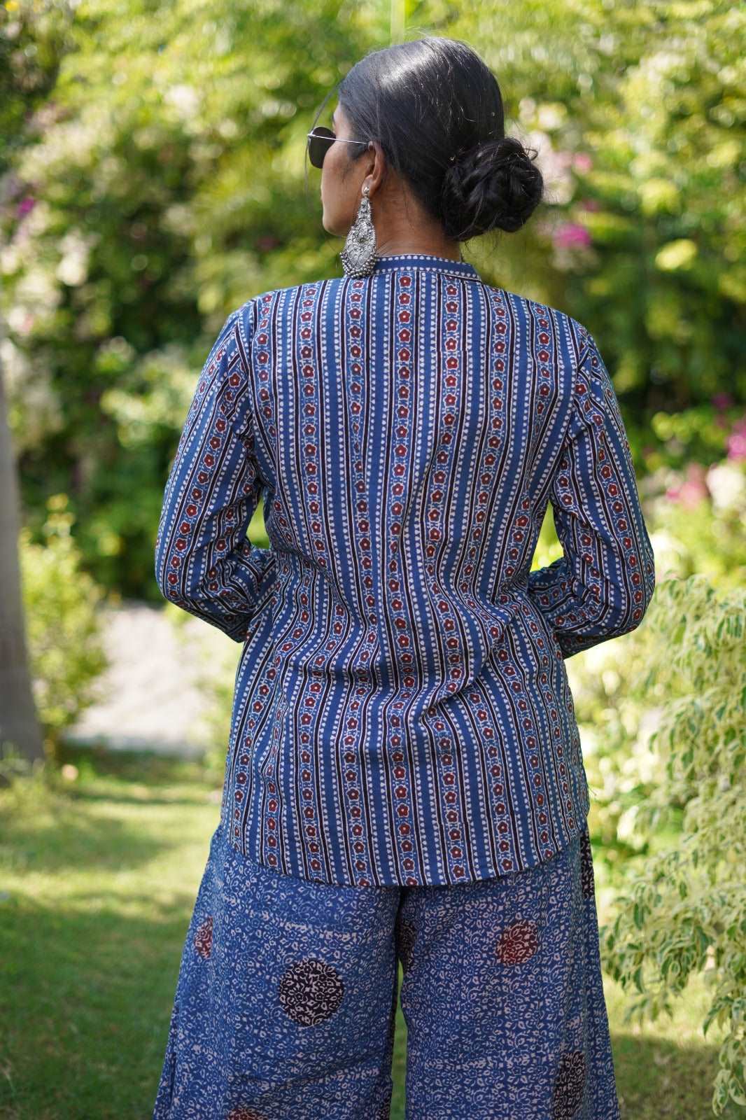 Cotton, Blue kurta with Ajrakh Hand Block-Print