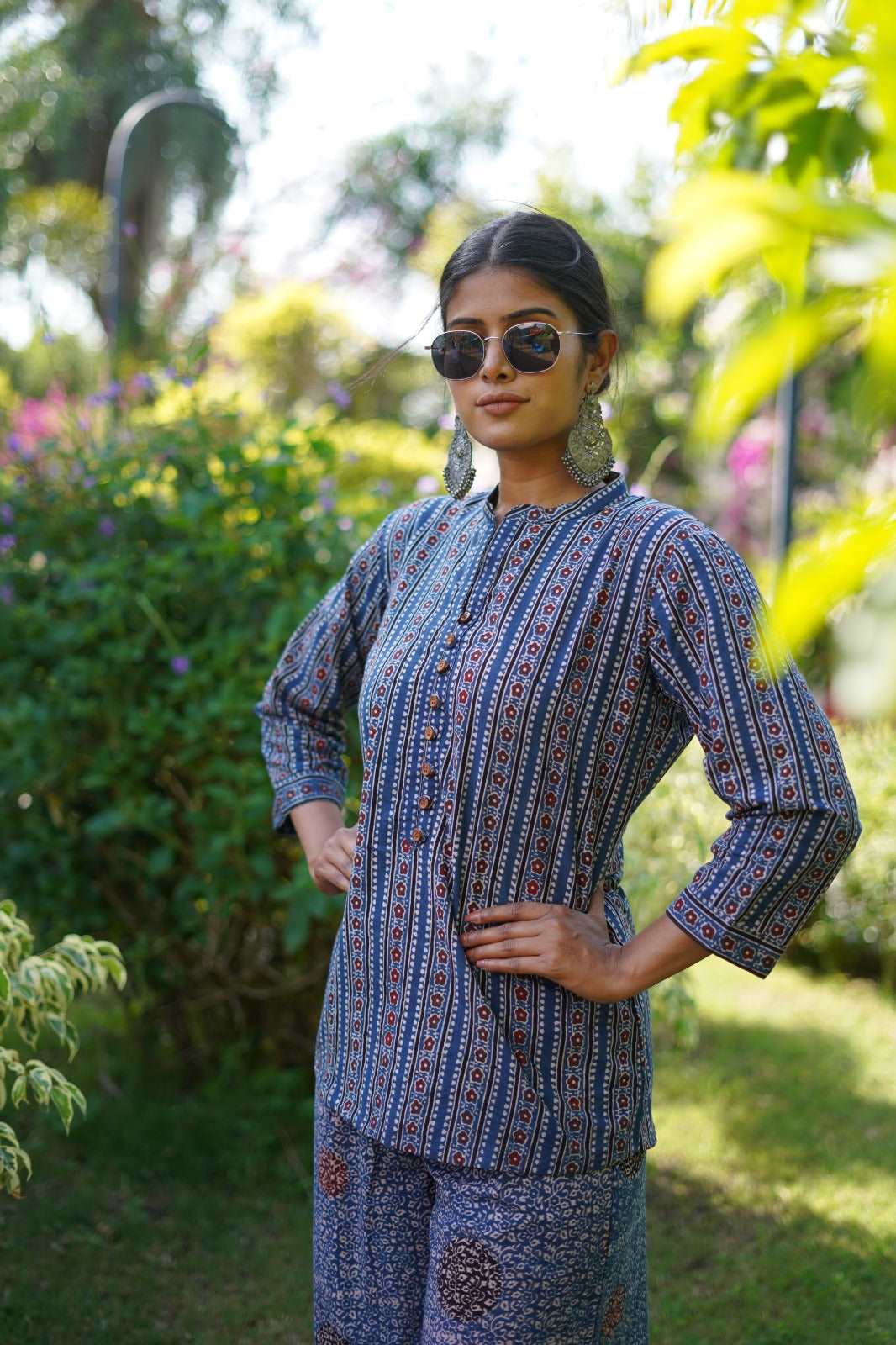 Cotton, Blue kurta with Ajrakh Hand Block-Print