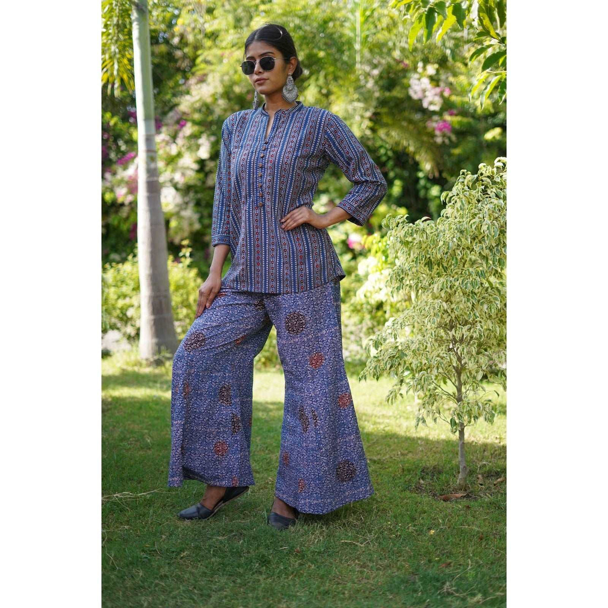 Cotton, Blue kurta with Ajrakh Hand Block-Print