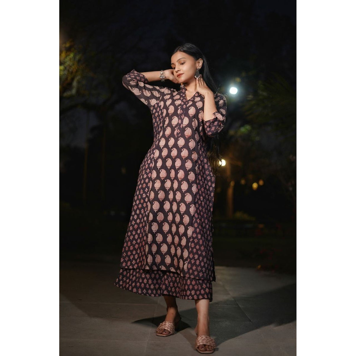 COTTON, BLACK KURTA WITH BAGRU HAND BLOCK-PRINT