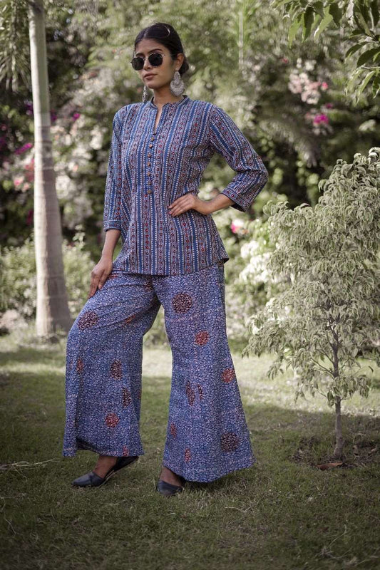 Blue Cotton Set with Ajrakh Hand Block-Print